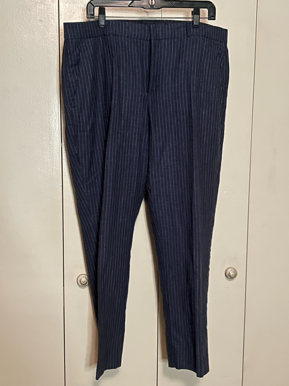 Banana Republic Navy Pinstripe Linen Blend Ankle Pants